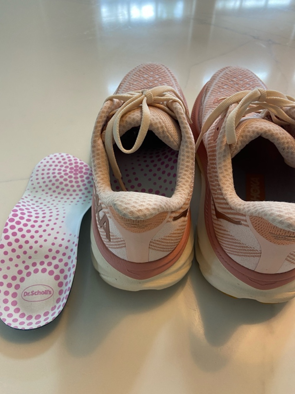 Hoka Clifton Women's Athletic Shoes in Blush Pink and White - Picture 12 of 16